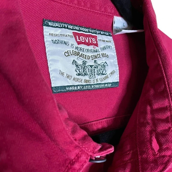 LEVI's Men's VINTAGE Red Button-Up Thick 100% Cotton Fabric Size Large - Picture 2 of 11